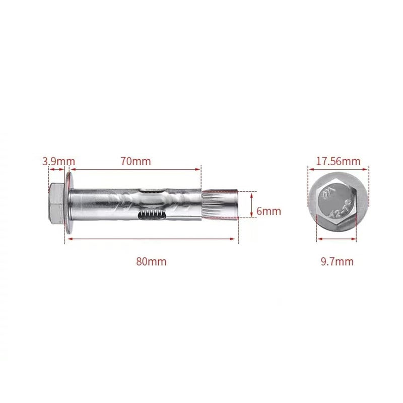 5Pcs M6*80mm Expansion Screw Bolts Stainless Steel Anchor Bolts for Wall